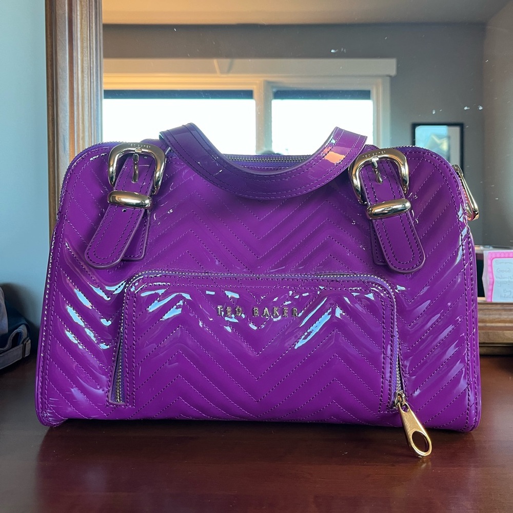 Ted Baker Purple Patent Chevron Satchel Purse